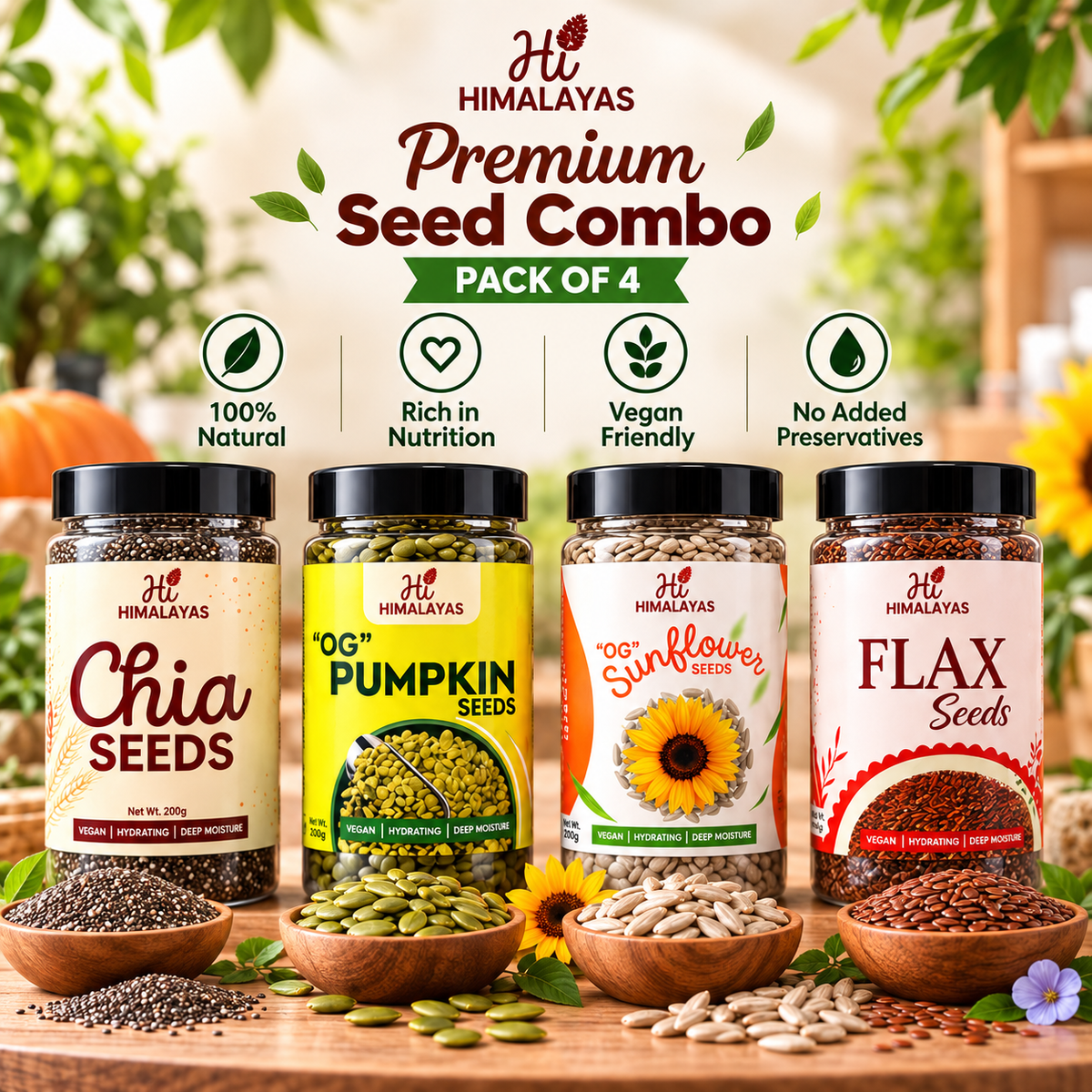 Super Healthy Seeds – Flax, Pumpkin, Chia & Sunflower Seeds | Premium 4-in-1 Seeds Mix for Daily Nutrition