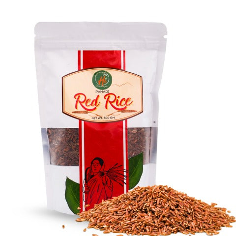 Pahadi Lal Chawal – Unpolished red rice in bowl