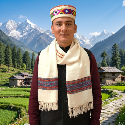Premium Himachali White Woolen Unisex Stole