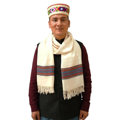 Premium Himachali White Woolen Unisex Stole